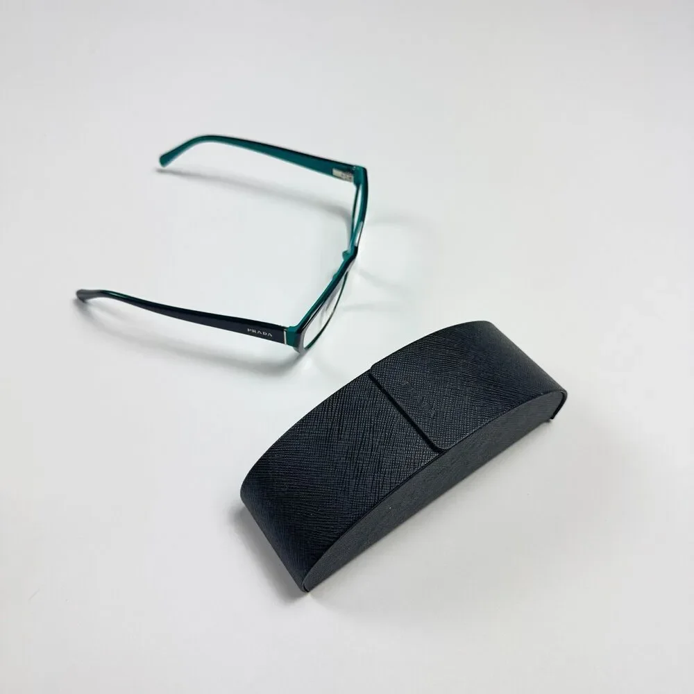 Prada Eyeglass Frames Women 52-18 VPR 18O Black Green Acetate RX Case